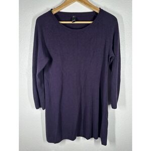 GNW Sweater Dress Womens Medium Purple Scoop Neck 3/4‎ Sleeve Knit Pullover